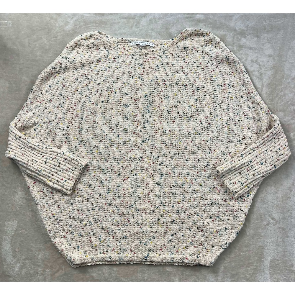 Hyfve Confetti Knit Oversized Sweater Cream Multi Color Dolman Sleeve Large